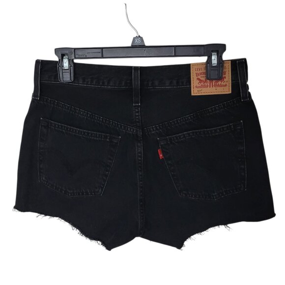 Levis 501 High Rise Jean Shorts Button Fly Black Cutoff Raw Hem 28 Streetwear - Picture 2 of 12